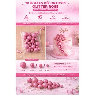 20 boules décoratives glitter rose