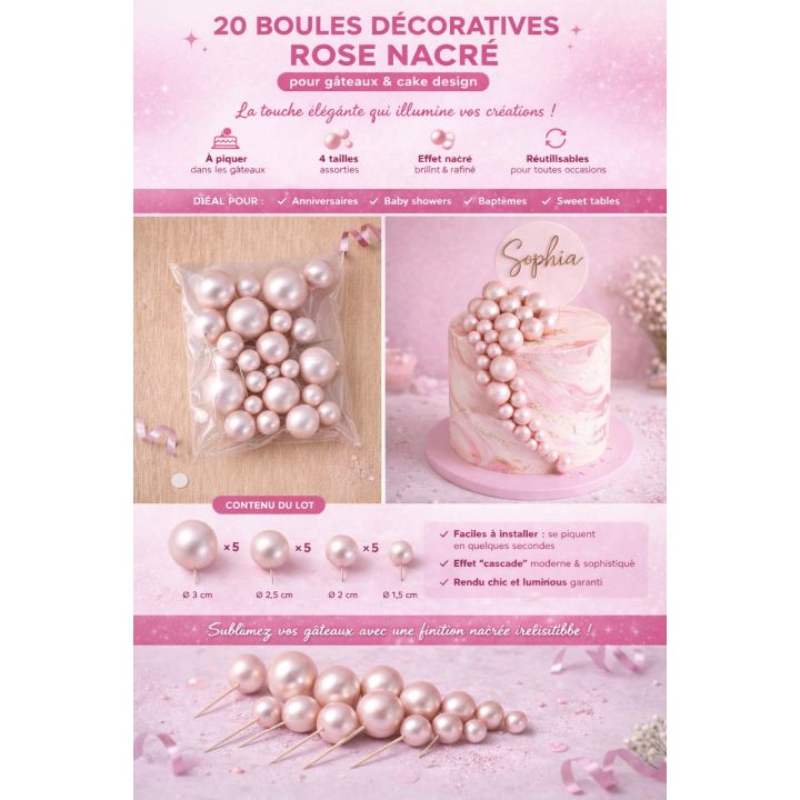 20 bolas decorativas de color rosa nacarado