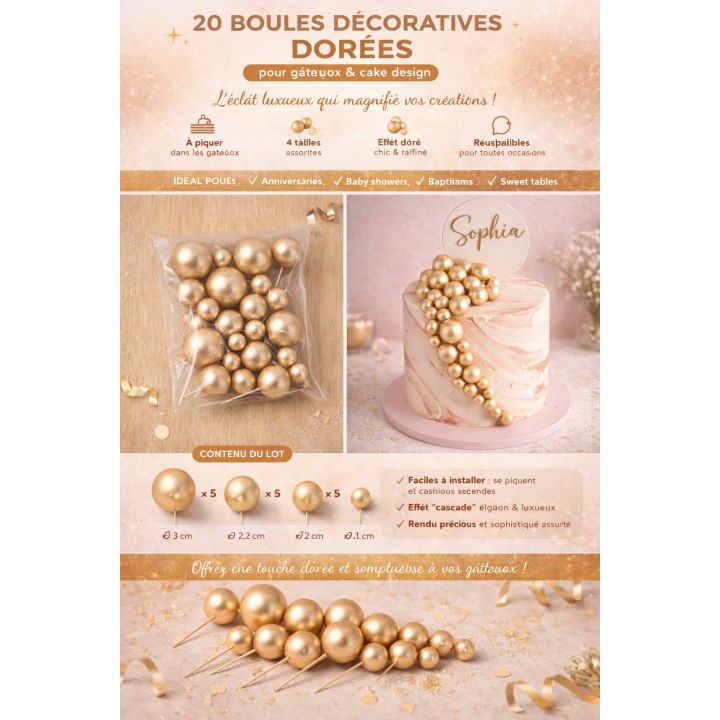 20 boules décoratives dorées