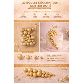 20 boules décoratives glitter doré