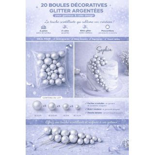 20 boules décoratives glitter argenté