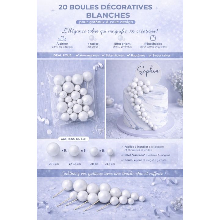 20 boules décoratives blanches