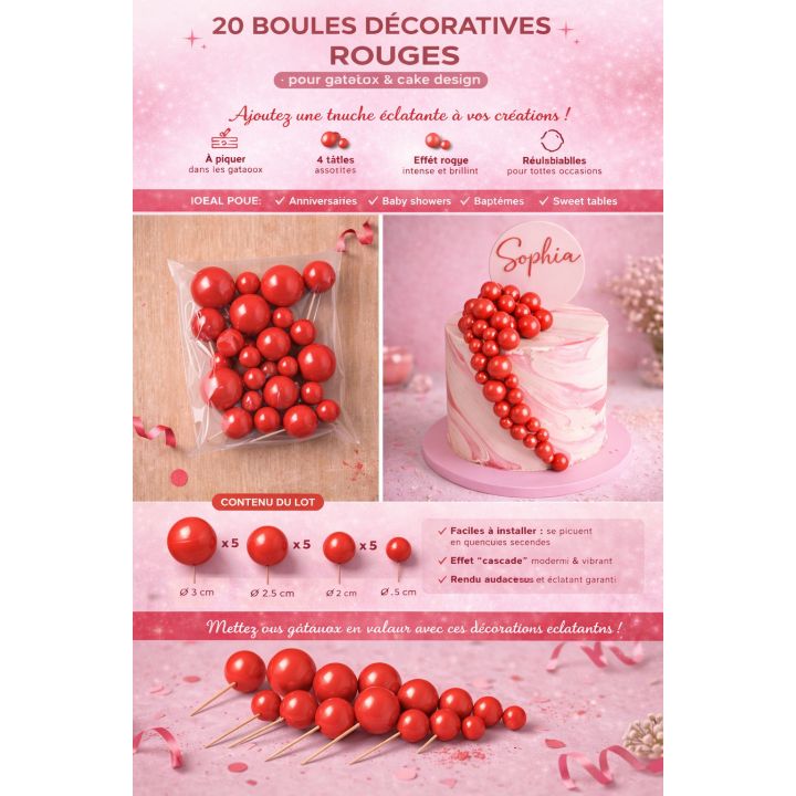 20 boules décoratives Rouge