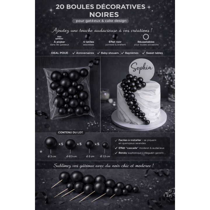 20 boules décoratives noires
