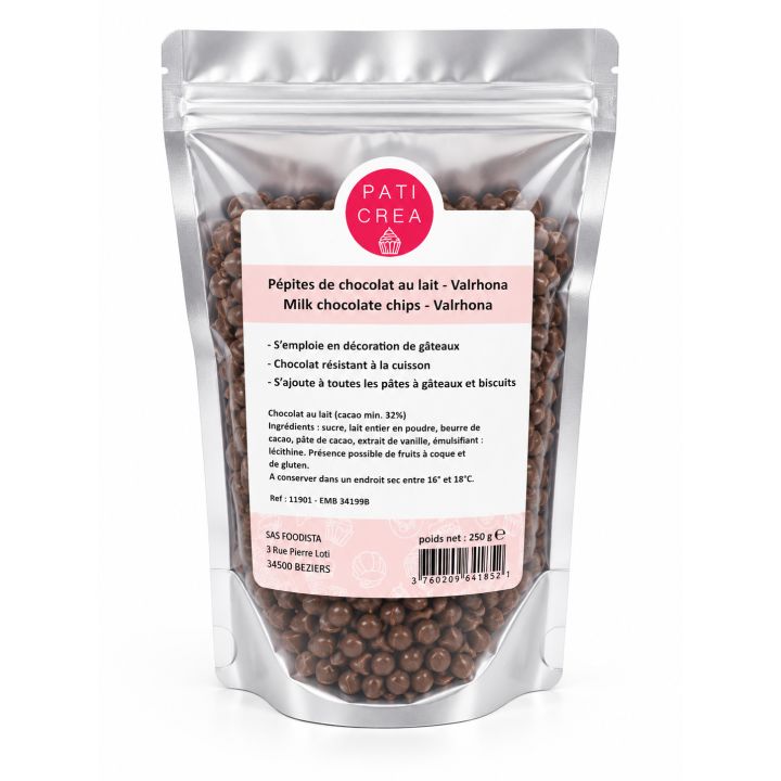 Pépites de chocolat au lait Valrhona 250g - PATICREA