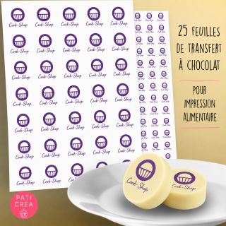 25 feuilles de transfert à Chocolat à imprimer