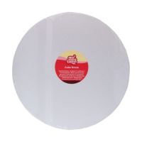 Base de bolo redonda e espessa, branca, com 35 cm de diâmetro.