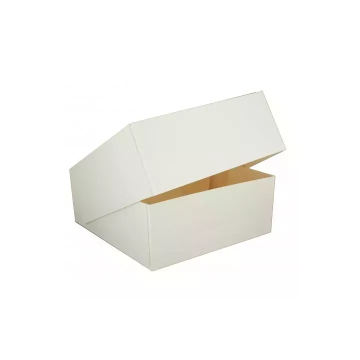 Caixa de pastelaria branca, 32 cm de altura, 10 cm de largura
