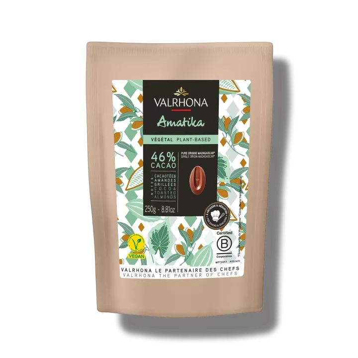 Amatika 46% Chocolat au lait vegan Valrhona fèves 250g