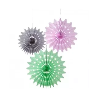 3 rosette di carta verde lilla/grigio*