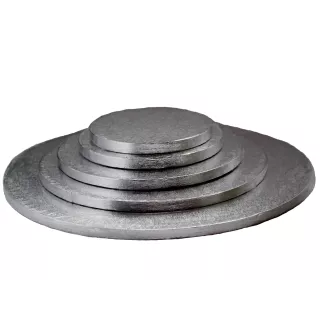Base de bolo redonda e grossa, prateada, 35/36 cm
